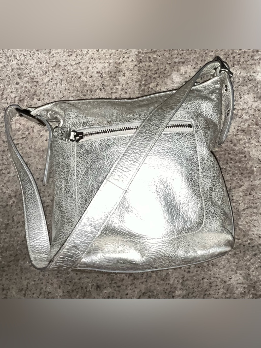 Auth Coach Legacy Metallic Silver Pebbled Leather Duffle Hobo Bag 19894 - EC